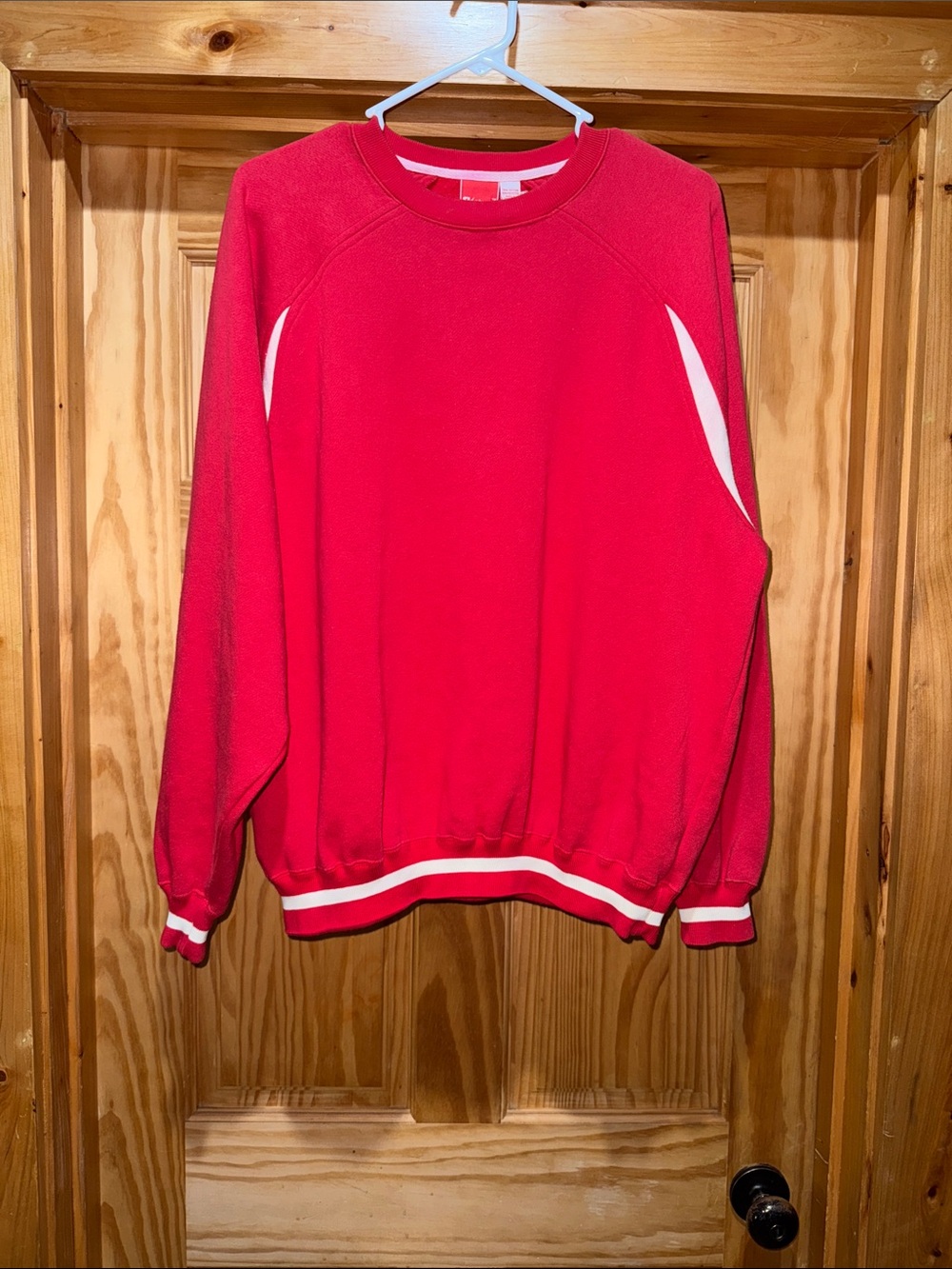 Old school-Men's Red Crewneck Sweater with White Trim